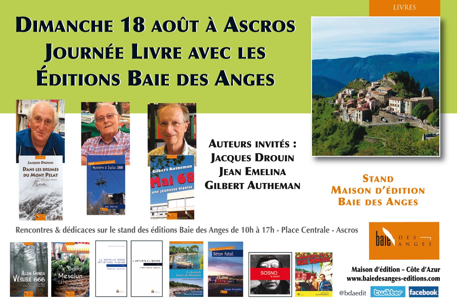 Dimanche 18 août à Ascros Journée Livre avec les éditions Baie des