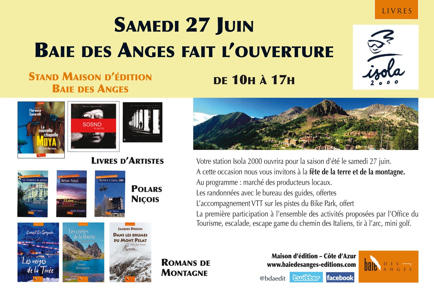 Samedi 27 Juin Baie des Anges fait l’ouverture à Isola 2000 Baie des