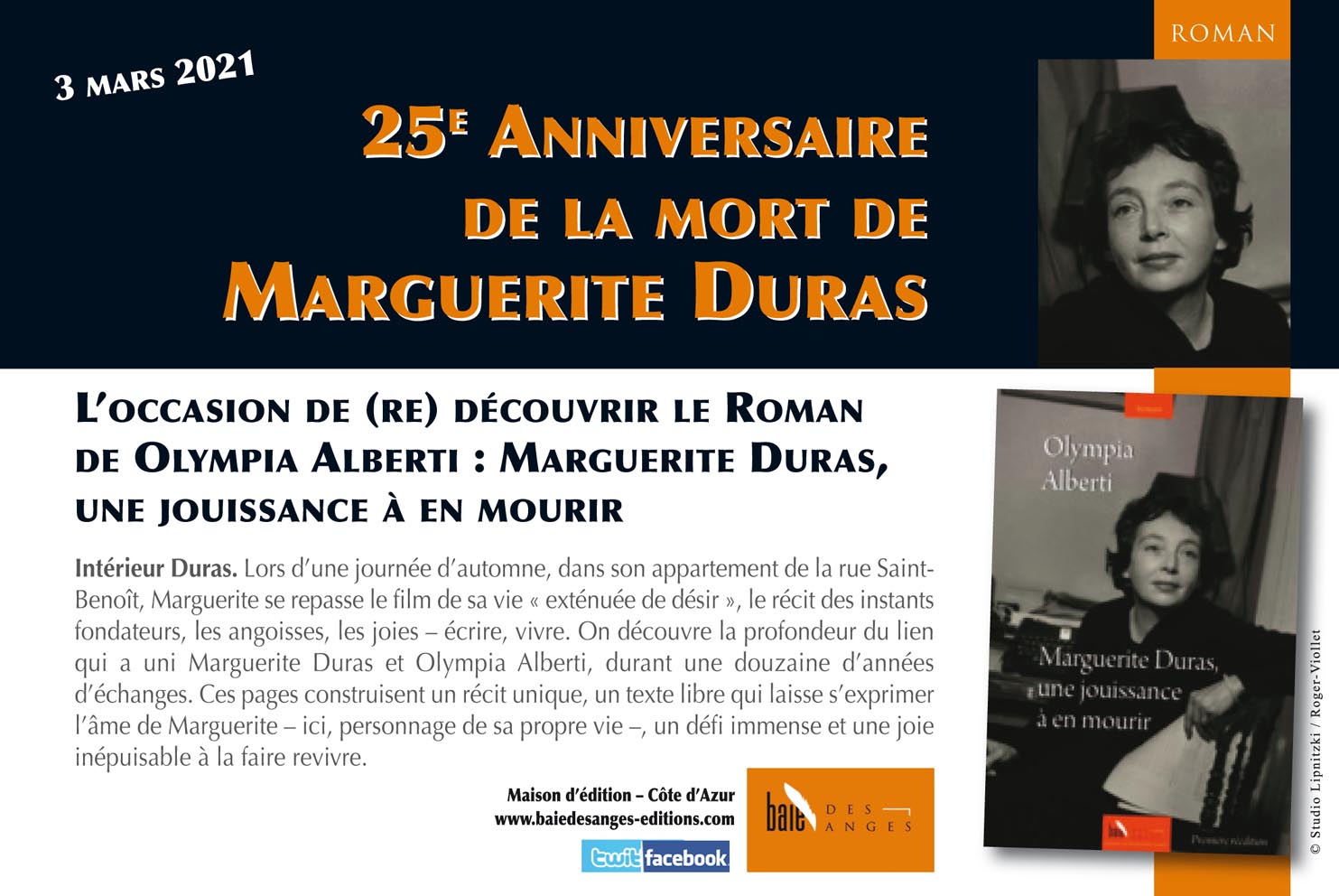 25e Anniversaire de la mort de Marguerite Duras Baie des Anges éditions 25e Anniversaire de la mort de Marguerite Duras Baie des Anges éditions