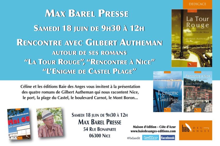 Samedi 18 juin dédicace à Max Barel Presse – Baie des Anges éditions
